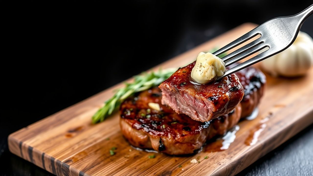 Juicy garlic butter steak bites sizzling in a pan, golden brown and herb-sprinkled