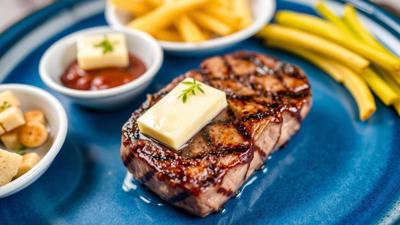 Golden garlic butter steak bites piled on a rustic plate with parsley garnish